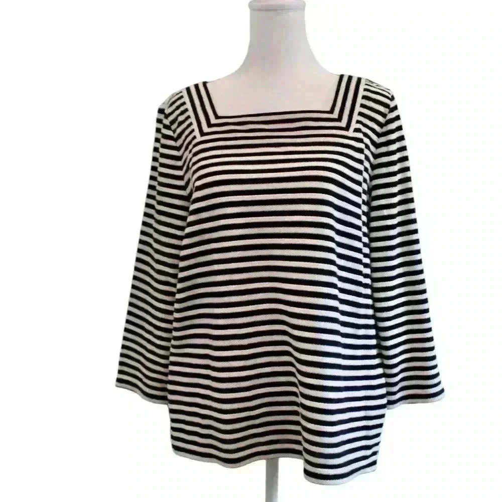TALBOTS STRIPED SAILOR NECK LINE 3/4 SLEEVE STRIPED TOP SIZE M